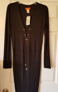 NWT SAVEE COUTURE BLACK LONG SLEEVE CHAIN LACE UP